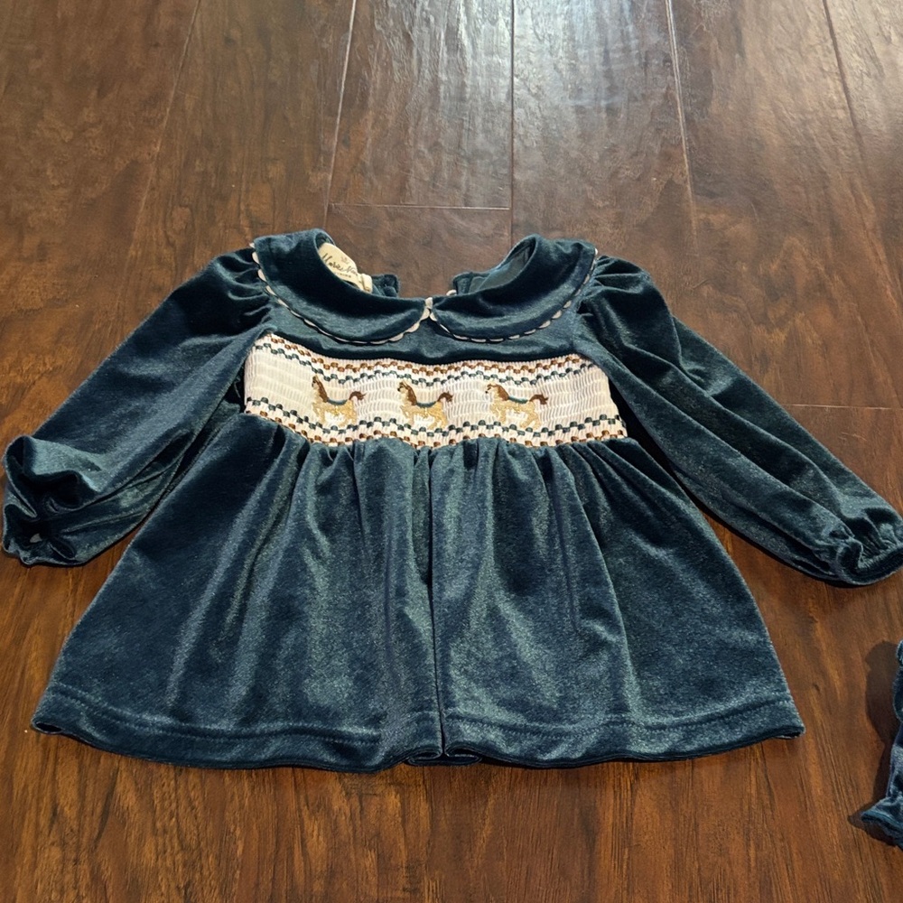 Teal Velvet Matching Set with Horses